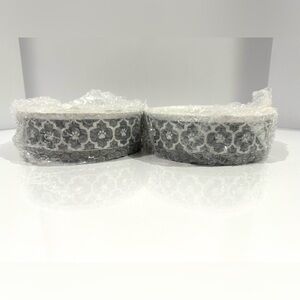 Pet Food Dish Bowls Set of 2 Water Grey Gray Ceramic Cats Dogs Paw Prints Medium